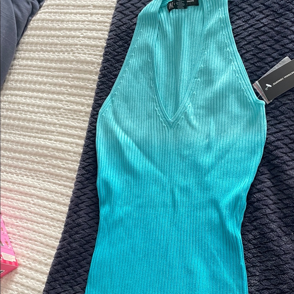 INC International Concepts Teal Ribbed Tank Top